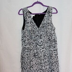 London Times Shutter Ruffle Black and White Sleeveless Dress Plus Size 14